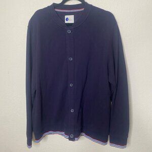 Boden Cotton Cardigan Sweater Mens Navy Blue XXL Button Up Striped Trim
